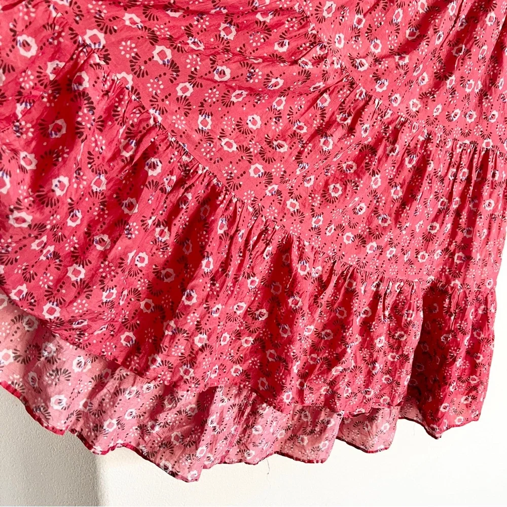 XIRENA Iris Tiered Ruffle Midi Skirt in Coral Blush Red
